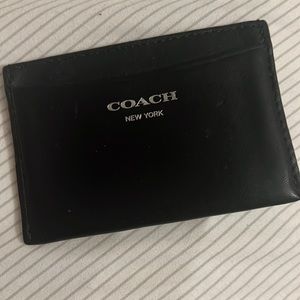 Coach card holder black smooth leather